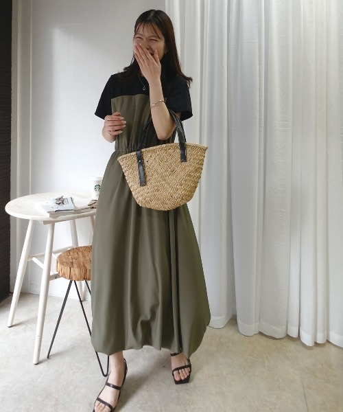 CORNERS(コーナーズ)の「半袖ドッキングバルーンワンピース(ワンピース・レディース・グレー/ダークカーキ/チャコールグレー/カーキ/ブラック・M)」の7枚目の写真
