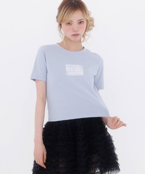 FickleBebe(フィクルベベ)の「レースロゴミニTEE(Tシャツ/カットソー・レディース・ホワイト/ブルーグレー/ブラック/ピンク・FREE)」の4枚目の写真