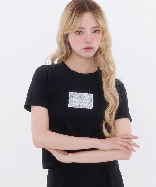 FickleBebe(フィクルベベ)の「レースロゴミニTEE(Tシャツ/カットソー・レディース・ホワイト/ブルーグレー/ブラック/ピンク・FREE)」の3枚目の写真