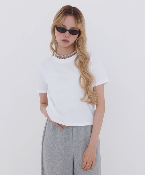 FickleBebe(フィクルベベ)の「レースロゴミニTEE(Tシャツ/カットソー・レディース・ホワイト/ブルーグレー/ブラック/ピンク・FREE)」の7枚目の写真