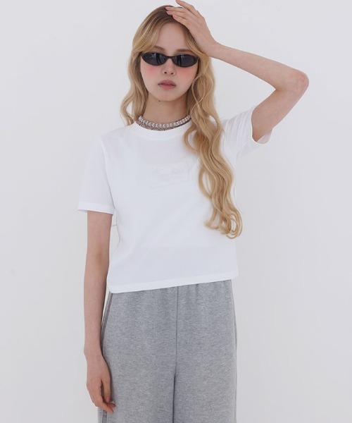 FickleBebe(フィクルベベ)の「レースロゴミニTEE(Tシャツ/カットソー・レディース・ホワイト/ブルーグレー/ブラック/ピンク・FREE)」の8枚目の写真