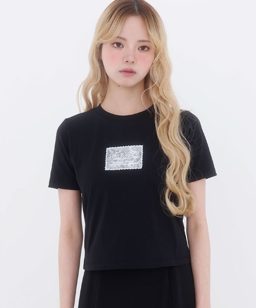 FickleBebe(フィクルベベ)の「レースロゴミニTEE(Tシャツ/カットソー・レディース・ホワイト/ブルーグレー/ブラック/ピンク・FREE)」の11枚目の写真