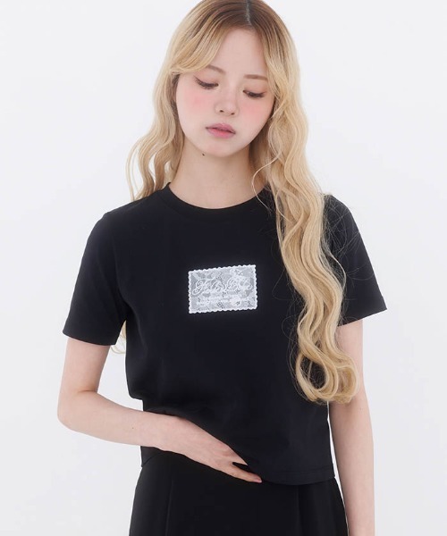 FickleBebe(フィクルベベ)の「レースロゴミニTEE(Tシャツ/カットソー・レディース・ホワイト/ブルーグレー/ブラック/ピンク・FREE)」の12枚目の写真