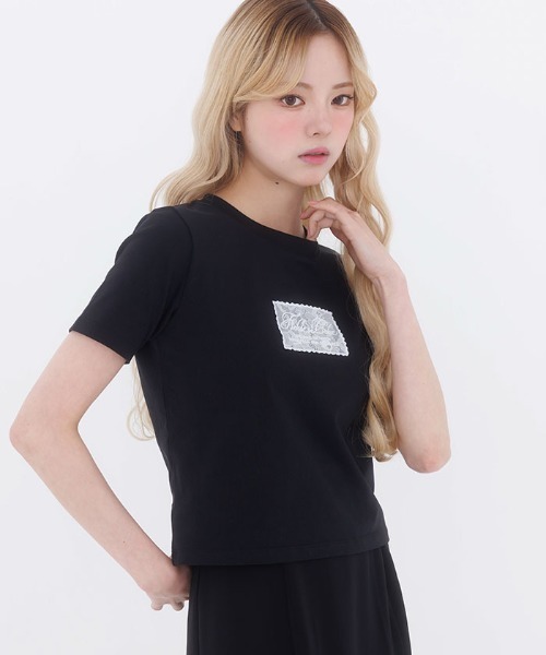 FickleBebe(フィクルベベ)の「レースロゴミニTEE(Tシャツ/カットソー・レディース・ホワイト/ブルーグレー/ブラック/ピンク・FREE)」の13枚目の写真