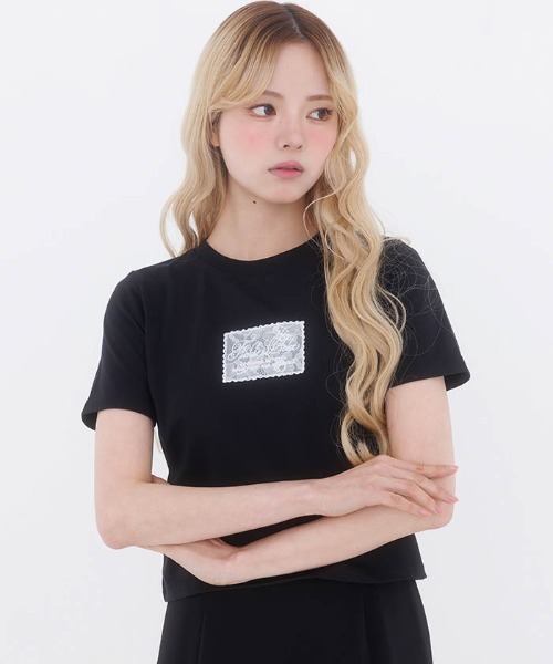 FickleBebe(フィクルベベ)の「レースロゴミニTEE(Tシャツ/カットソー・レディース・ホワイト/ブルーグレー/ブラック/ピンク・FREE)」の14枚目の写真