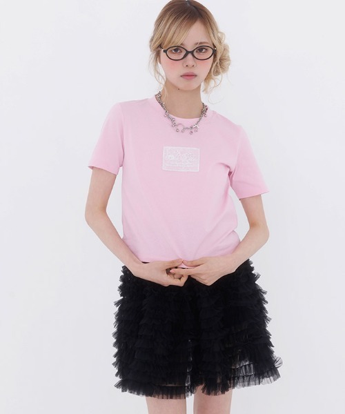 FickleBebe(フィクルベベ)の「レースロゴミニTEE(Tシャツ/カットソー・レディース・ホワイト/ブルーグレー/ブラック/ピンク・FREE)」の16枚目の写真