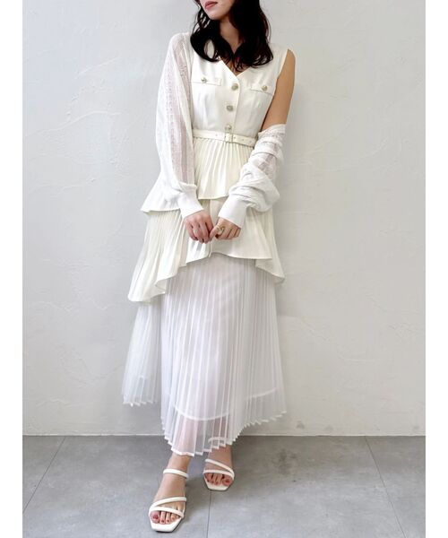 dazzlin（ダズリン）の「アシメプリーツジレワンピース（ワンピース・レディース・チャコールグレー/オフホワイト/インディゴブルー・MEDIUM/SMALL）」の7枚目の写真