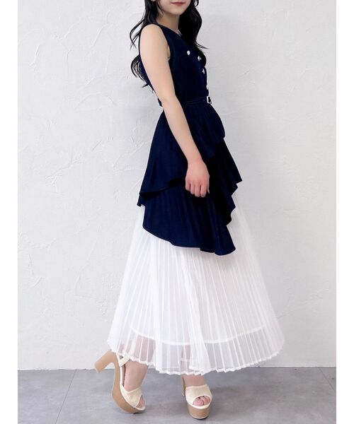 dazzlin（ダズリン）の「アシメプリーツジレワンピース（ワンピース・レディース・チャコールグレー/オフホワイト/インディゴブルー・MEDIUM/SMALL）」の20枚目の写真