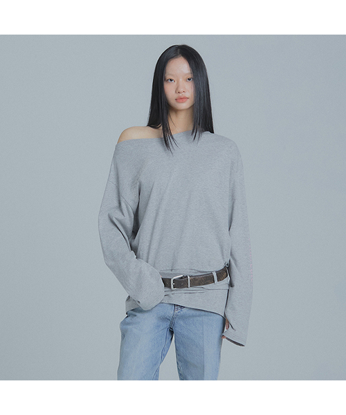 FRANTICSERVICE(フランティックサービス)の「ワンショルダーシャーリングロングスリーブ - メランジグレー(Tシャツ/カットソー・レディース・ライトグレー・FREE)」の1枚目の写真