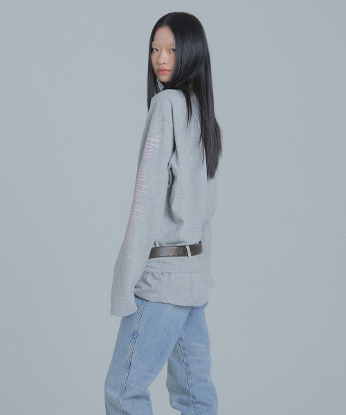 FRANTICSERVICE(フランティックサービス)の「ワンショルダーシャーリングロングスリーブ - メランジグレー(Tシャツ/カットソー・レディース・ライトグレー・FREE)」の2枚目の写真