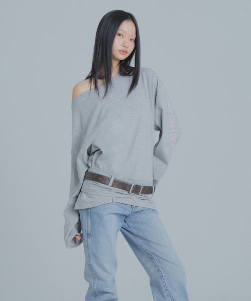 FRANTICSERVICE(フランティックサービス)の「ワンショルダーシャーリングロングスリーブ - メランジグレー(Tシャツ/カットソー・レディース・ライトグレー・FREE)」の3枚目の写真