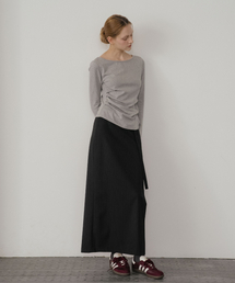 Stripe H-line maxi belted skirt [KNSS05SK02]_Black