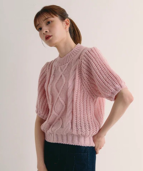 merrylatte(メリーラテ)の「ケーブルパフスリーブニット【IROHANI】(ニット/セーター・レディース・グリーン/ピンク/ホワイト・FREE)」の8枚目の写真