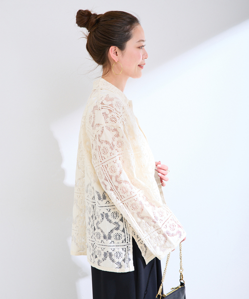 オーストリア製 レース生地100%綿 ホワイトシャツ 手洗い可 / レースembroideryシャツ（シャツ／ブラウス）｜B.C STOCK