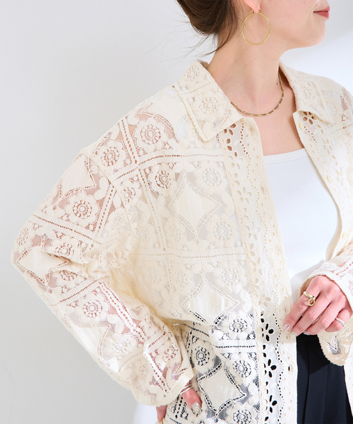 B.C STOCK(ベーセーストック)の「手洗い可 / レースembroideryシャツ(シャツ/ブラウス・レディース・ブラック/アイボリー/ホワイト・FREE)」の19枚目の写真
