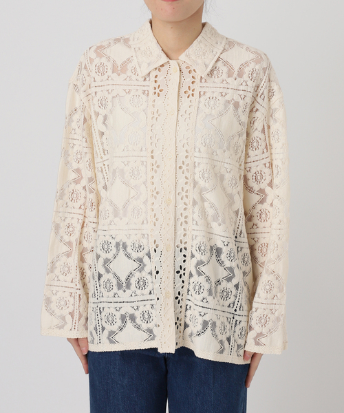 B.C STOCK(ベーセーストック)の「手洗い可 / レースembroideryシャツ(シャツ/ブラウス・レディース・ブラック/アイボリー/ホワイト・FREE)」の6枚目の写真