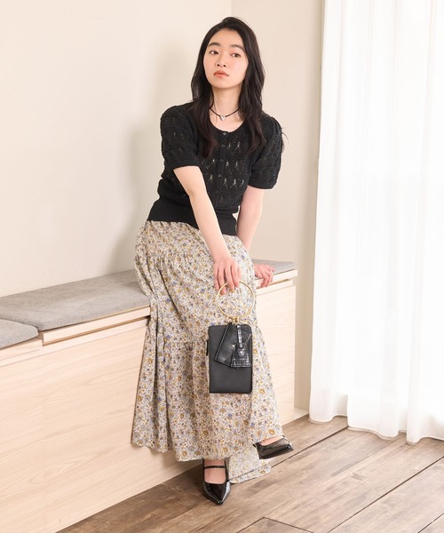 mysty woman（ミスティウーマン）の「透かし編みパフカーデ半袖　678694（カーディガン/ボレロ・レディース・ブラウン/ブラック/アイボリー・FREE）」の7枚目の写真