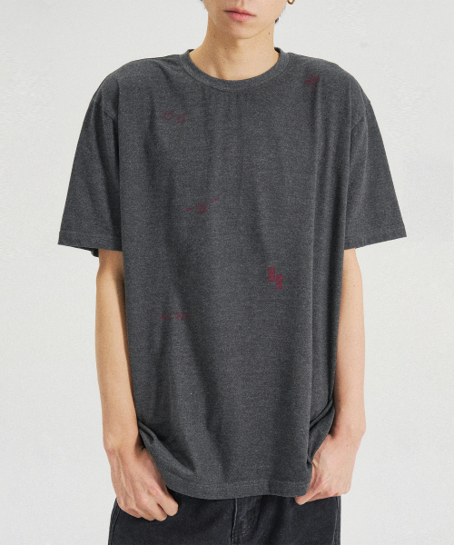 SLOWACID（スローアシッド）の「ウォッシュドスタンプ半袖Tシャツ[チャコール]（Tシャツ/カットソー・レディース・その他・SMALL/MEDIUM/LARGE/X-LARGE）」の2枚目の写真