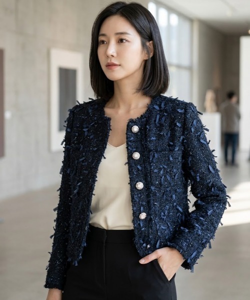 Lana821(ラナハニー)の「ノーカラーツイードジャケット(ノーカラージャケット・レディース・ブラック・S/M/L)」の15枚目の写真