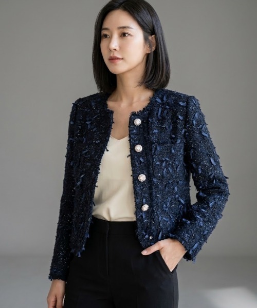 Lana821(ラナハニー)の「ノーカラーツイードジャケット(ノーカラージャケット・レディース・ブラック・S/M/L)」の16枚目の写真
