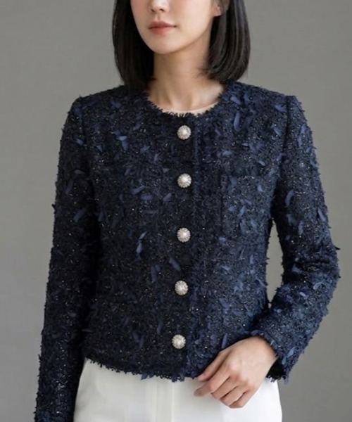 Lana821(ラナハニー)の「ノーカラーツイードジャケット(ノーカラージャケット・レディース・ブラック・S/M/L)」の11枚目の写真