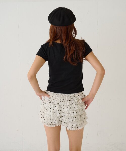 WHO'S WHO gallery（フーズフーギャラリー）の「シャーロットパターンメッシュS/Sトップス（Tシャツ/カットソー・レディース・オフホワイト/イエロー/ピンク/サックスブルー/ブラック・FREE）」の7枚目の写真