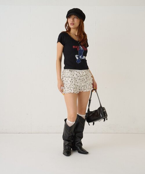 WHO'S WHO gallery（フーズフーギャラリー）の「シャーロットパターンメッシュS/Sトップス（Tシャツ/カットソー・レディース・オフホワイト/イエロー/ピンク/サックスブルー/ブラック・FREE）」の8枚目の写真