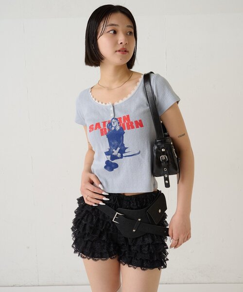 WHO'S WHO gallery（フーズフーギャラリー）の「シャーロットパターンメッシュS/Sトップス（Tシャツ/カットソー・レディース・オフホワイト/イエロー/ピンク/サックスブルー/ブラック・FREE）」の9枚目の写真