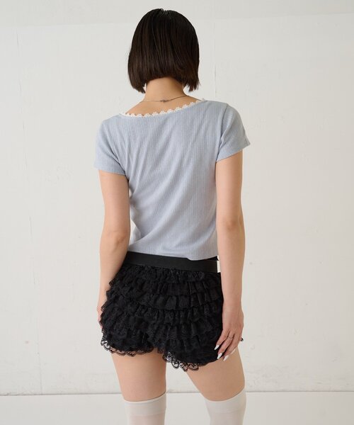 WHO'S WHO gallery（フーズフーギャラリー）の「シャーロットパターンメッシュS/Sトップス（Tシャツ/カットソー・レディース・オフホワイト/イエロー/ピンク/サックスブルー/ブラック・FREE）」の10枚目の写真