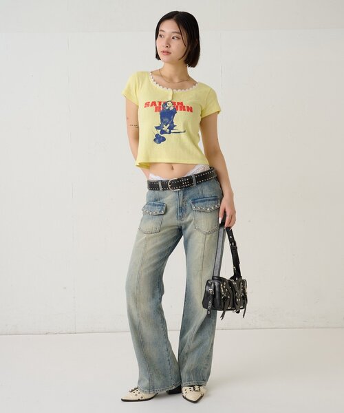 WHO'S WHO gallery（フーズフーギャラリー）の「シャーロットパターンメッシュS/Sトップス（Tシャツ/カットソー・レディース・オフホワイト/イエロー/ピンク/サックスブルー/ブラック・FREE）」の15枚目の写真