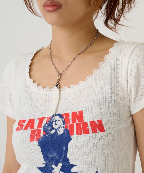 WHO'S WHO gallery（フーズフーギャラリー）の「シャーロットパターンメッシュS/Sトップス（Tシャツ/カットソー・レディース・オフホワイト/イエロー/ピンク/サックスブルー/ブラック・FREE）」の21枚目の写真