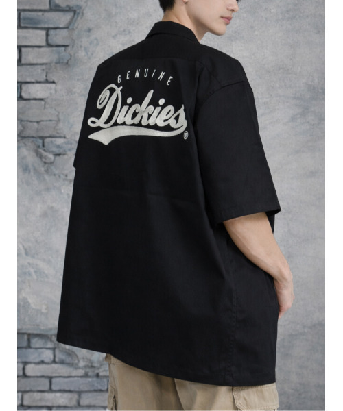 Dickies（ディッキーズ）の「【neos】GENUINE DICKIES ジェニュイン ディッキーズ ツイル オープンカラー 半袖 ワークシャツ バック刺繍 ビッグロゴ ルーズシルエット メンズ（シャツ/ブラウス・メンズ・チャコールグレー/ブラック/カーキ/ベージュ・MEDIUM/LARGE/X-LARGE）」の5枚目の写真
