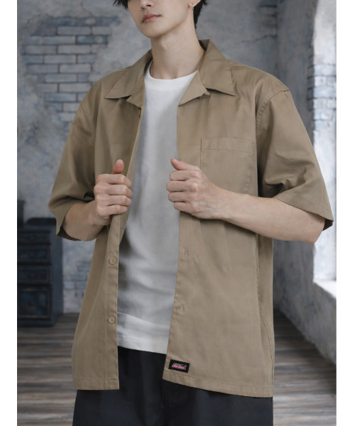 Dickies（ディッキーズ）の「【neos】GENUINE DICKIES ジェニュイン ディッキーズ ツイル オープンカラー 半袖 ワークシャツ バック刺繍 ビッグロゴ ルーズシルエット メンズ（シャツ/ブラウス・メンズ・チャコールグレー/ブラック/カーキ/ベージュ・MEDIUM/LARGE/X-LARGE）」の22枚目の写真