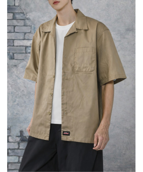 Dickies（ディッキーズ）の「【neos】GENUINE DICKIES ジェニュイン ディッキーズ ツイル オープンカラー 半袖 ワークシャツ バック刺繍 ビッグロゴ ルーズシルエット メンズ（シャツ/ブラウス・メンズ・チャコールグレー/ブラック/カーキ/ベージュ・MEDIUM/LARGE/X-LARGE）」の18枚目の写真