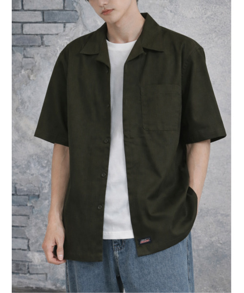 Dickies（ディッキーズ）の「【neos】GENUINE DICKIES ジェニュイン ディッキーズ ツイル オープンカラー 半袖 ワークシャツ バック刺繍 ビッグロゴ ルーズシルエット メンズ（シャツ/ブラウス・メンズ・チャコールグレー/ブラック/カーキ/ベージュ・MEDIUM/LARGE/X-LARGE）」の14枚目の写真