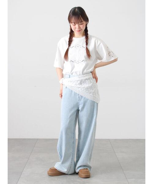 Samansa Mos2（サマンサ モスモス）の「三角ストール付カットワーク刺繍Tシャツ（Tシャツ/カットソー・レディース・グレー/オフホワイト/チャコールグレー・F）」の21枚目の写真