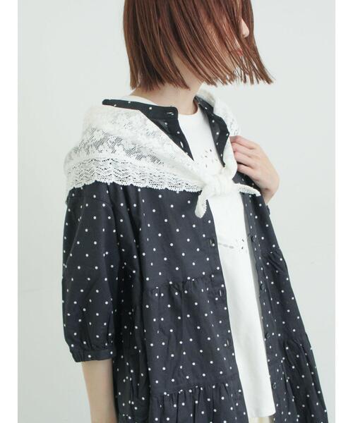 Samansa Mos2（サマンサ モスモス）の「三角ストール付カットワーク刺繍Tシャツ（Tシャツ/カットソー・レディース・グレー/オフホワイト/チャコールグレー・F）」の18枚目の写真