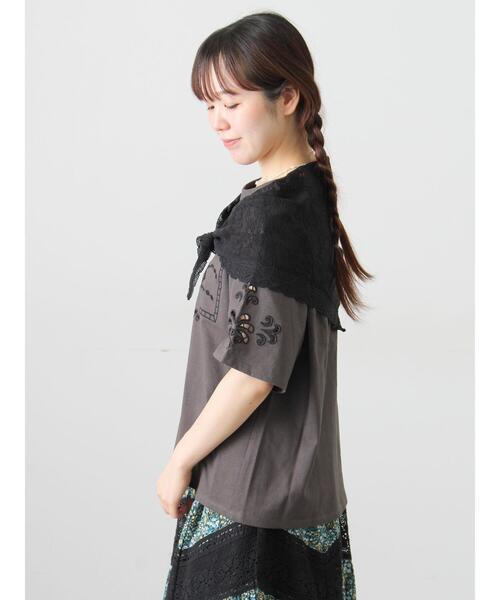 Samansa Mos2（サマンサ モスモス）の「三角ストール付カットワーク刺繍Tシャツ（Tシャツ/カットソー・レディース・グレー/オフホワイト/チャコールグレー・F）」の14枚目の写真