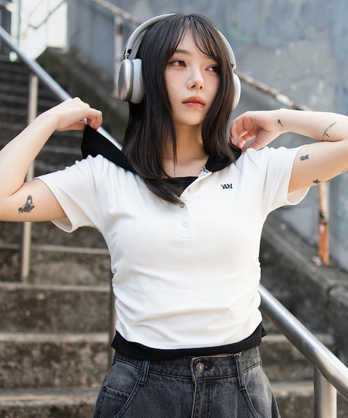 WEGO(ウィゴー)の「WEGO/レイヤードドッキングフードT(Tシャツ/カットソー・レディース・ホワイト/杢グレー・FREE)」の1枚目の写真