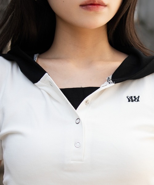 WEGO(ウィゴー)の「WEGO/レイヤードドッキングフードT(Tシャツ/カットソー・レディース・ホワイト/杢グレー・FREE)」の14枚目の写真
