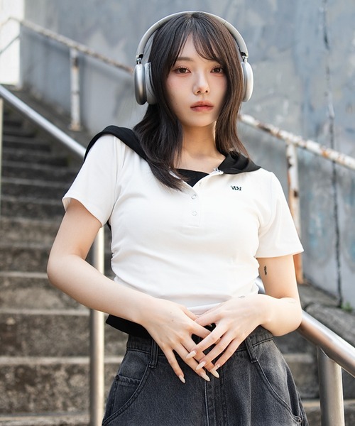 WEGO(ウィゴー)の「WEGO/レイヤードドッキングフードT(Tシャツ/カットソー・レディース・ホワイト/杢グレー・FREE)」の3枚目の写真