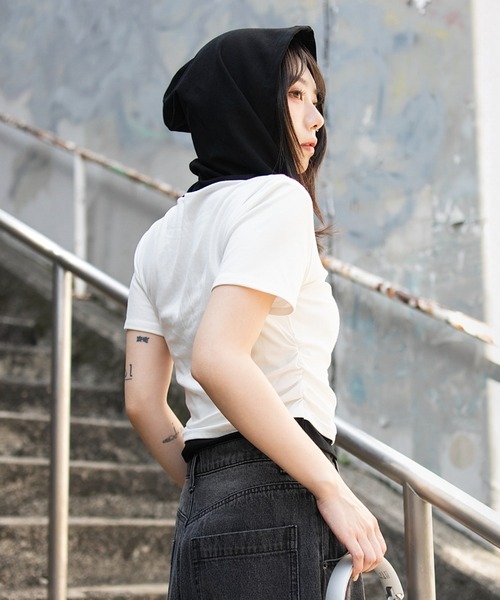 WEGO(ウィゴー)の「WEGO/レイヤードドッキングフードT(Tシャツ/カットソー・レディース・ホワイト/杢グレー・FREE)」の5枚目の写真