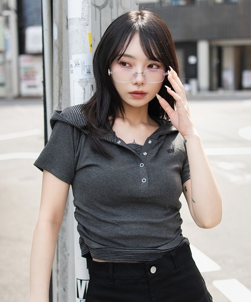 WEGO(ウィゴー)の「WEGO/レイヤードドッキングフードT(Tシャツ/カットソー・レディース・ホワイト/杢グレー・FREE)」の9枚目の写真