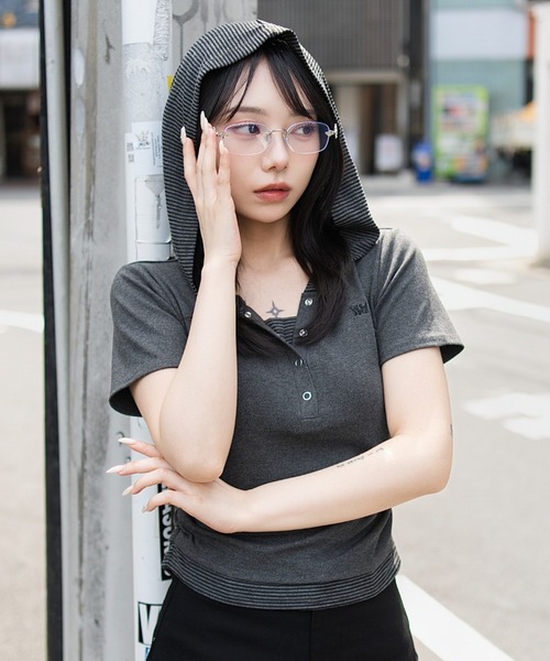 WEGO(ウィゴー)の「WEGO/レイヤードドッキングフードT(Tシャツ/カットソー・レディース・ホワイト/杢グレー・FREE)」の10枚目の写真