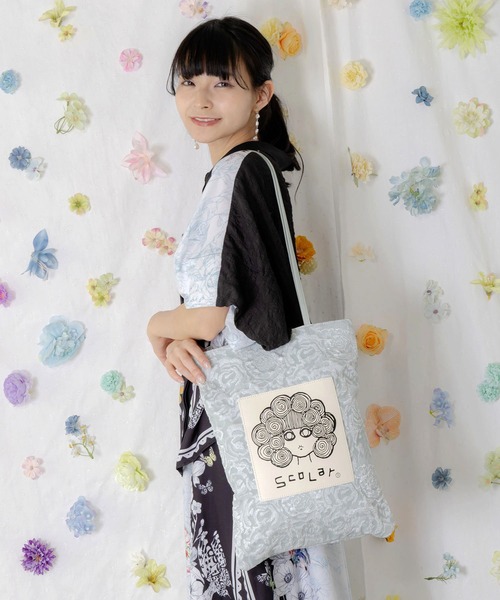 セール】662432：スカラーちゃん付きフラワー柄トートバッグ