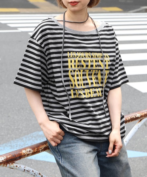 tiptop(ティップトップ)の「チョーカー付きワンショルBIGTシャツ(Tシャツ/カットソー・レディース・ブラック/オフホワイト/チャコールグレー/ホワイト系その他・FREE)」の4枚目の写真