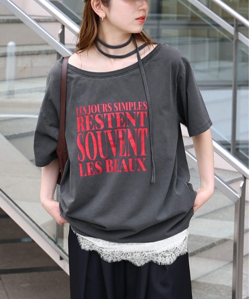 tiptop(ティップトップ)の「チョーカー付きワンショルBIGTシャツ(Tシャツ/カットソー・レディース・ブラック/オフホワイト/チャコールグレー/ホワイト系その他・FREE)」の2枚目の写真