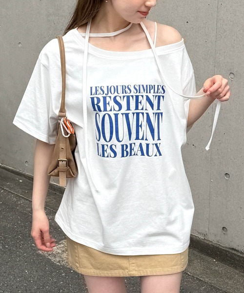 tiptop(ティップトップ)の「チョーカー付きワンショルBIGTシャツ(Tシャツ/カットソー・レディース・ブラック/オフホワイト/チャコールグレー/ホワイト系その他・FREE)」の5枚目の写真