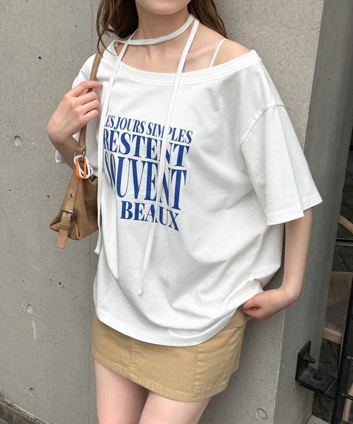 tiptop(ティップトップ)の「チョーカー付きワンショルBIGTシャツ(Tシャツ/カットソー・レディース・ブラック/オフホワイト/チャコールグレー/ホワイト系その他・FREE)」の7枚目の写真