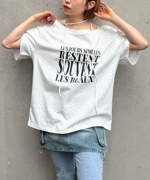 tiptop(ティップトップ)の「チョーカー付きワンショルBIGTシャツ(Tシャツ/カットソー・レディース・ブラック/オフホワイト/チャコールグレー/ホワイト系その他・FREE)」の18枚目の写真